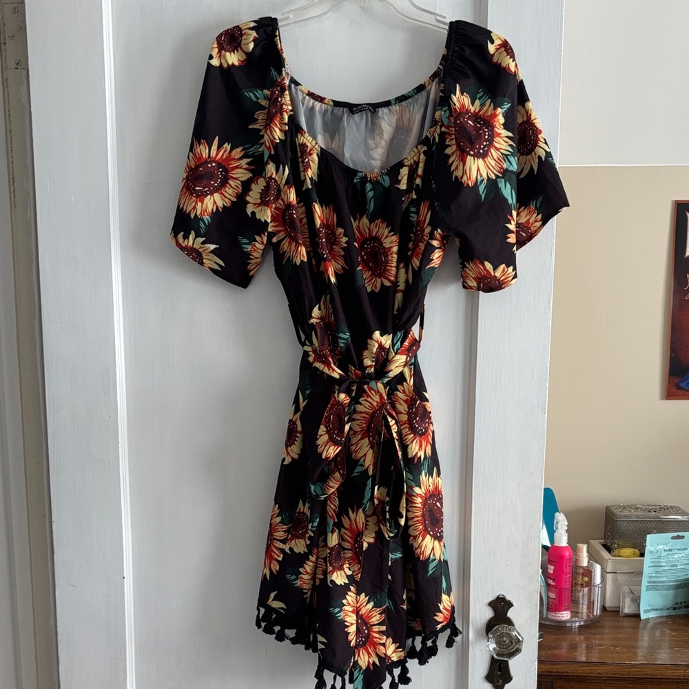 Floral Black Romper with Sunflower Print
